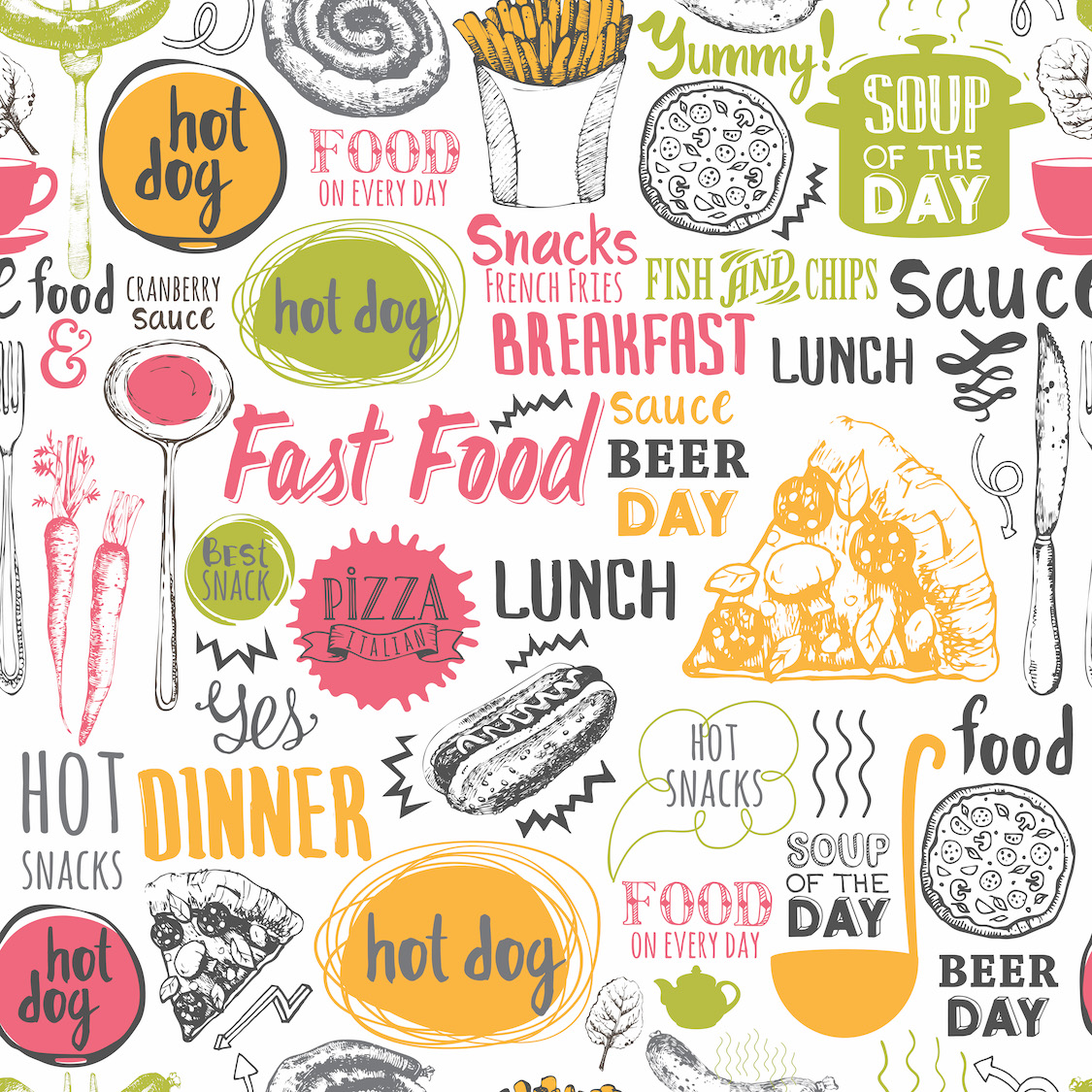 Fast Food Menüsü Kafe ve Restoran Duvar Kağıdı Modeli