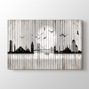 Tahta Duvarda İstanbul Silüeti Tablosu | Restoran Için Tablo