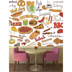 Fast Food Hamburger Kafe ve Restoran Duvar Kağıdı Modeli