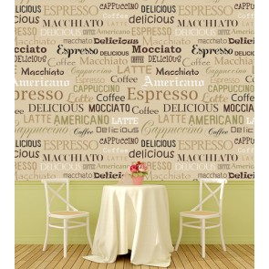 Kahve İsmi Deseni Kafe ve Restoran Duvar Kağıdı Modeli