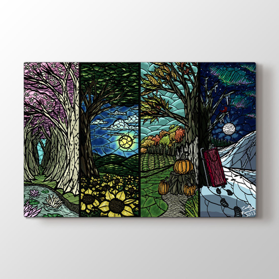 Dört Mevsim - Modern Duvar Dekor Kanvas Tablo